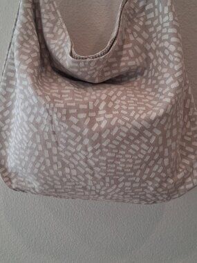 Handmade Upcycled Gray White Abstract Dash Slouchy Hobo Crossbody Bag